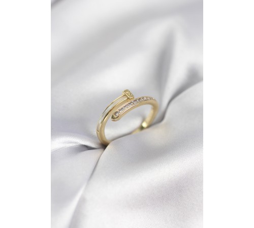 Zirkon Taşlı Gold Renk Yassı Çivi Model Kadın Yüzük - TJ-BYK3961