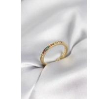 Gold Renk Sıralı Renkli Zirkon Taşlı Kadın Yüzük - TJ-BYK3965