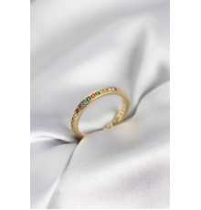 Gold Renk Sıralı Renkli Zirkon Taşlı Kadın Yüzük - TJ-BYK3965