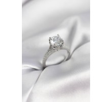 Gümüş Renk Tek Taş Model Zirkon Taşlı Kadın Yüzük - TJ-BYK3966