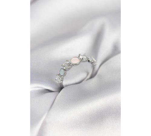 Gümüş Renk Minimal Plaka ve Zirkon Taşlı Kadın Yüzük - TJ-BYK3967