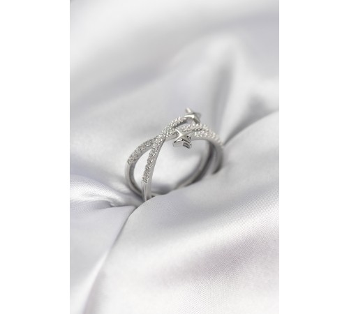 Gümüş Renk Zirkon Taşlı Halley Model Kadın Yüzük - TJ-BYK3970