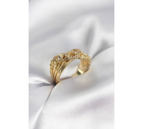 Gold Renk Zirkon Taşlı Zincir Model Kadın Yüzük - TJ-BYK3971