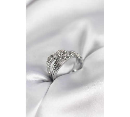 Gümüş Renk Zirkon Taşlı Zincir Model Kadın Yüzük - TJ-BYK3972