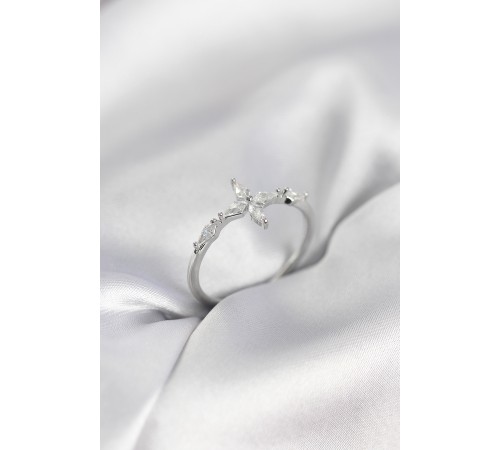 Yıldız Model Zirkon Taşlı Gümüş Renk Kadın Yüzük - TJ-BYK3974