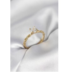 Gold Renk Sarmal Zincir Model Tek Taş Model Zirkon Taşlı Kadın Yüzük - TJ-BYK3975