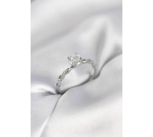 Gümüş Renk Sarmal Zincir Model Tek Taş Model Zirkon Taşlı Kadın Yüzük - TJ-BYK3976