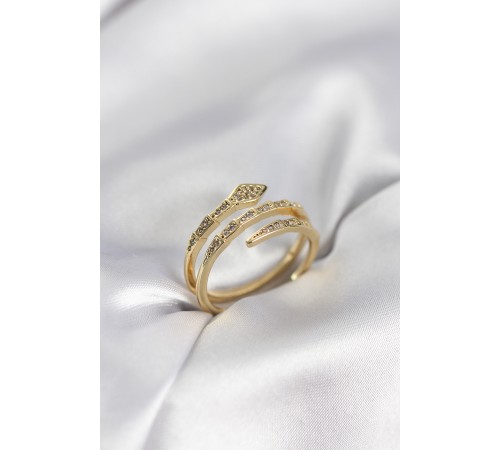 Yılan Model Gold Renk Zirkon Taşlı Kadın Yüzük - TJ-BYK3979