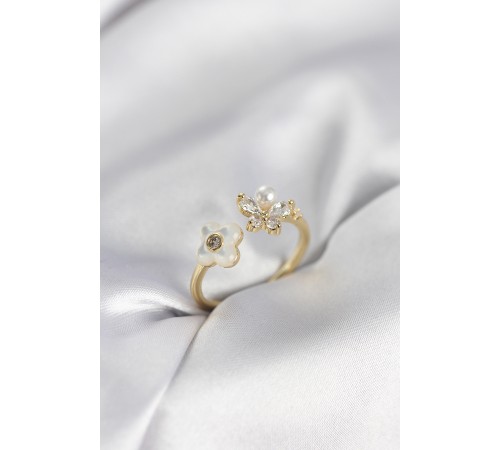 Gold Renk Sedefli Çiçek Model Kadın Yüzük - TJ-BYK3981