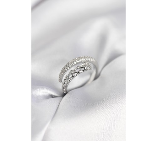 Gümüş Renk Zirkon Taşlı Sarmal Kadın Yüzük - TJ-BYK3986