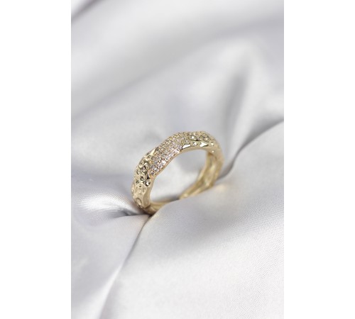 Zirkon Taşlı Puntalı Gold Renk Kadın Yüzük - TJ-BYK3987