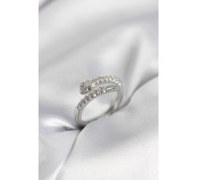 Yılan Model Gümüş Renk Zirkon Taşlı Kadın Yüzük - TJ-BYK3990