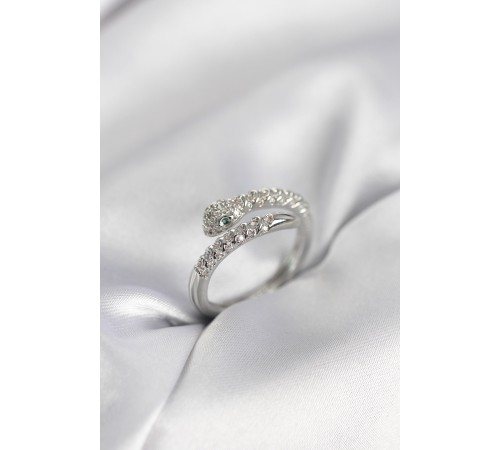 Yılan Model Gümüş Renk Zirkon Taşlı Kadın Yüzük - TJ-BYK3990