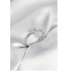 Gümüş Renk Pembe Tek Taş Model Zirkon Taşlı Kadın Yüzük - TJ-BYK3992