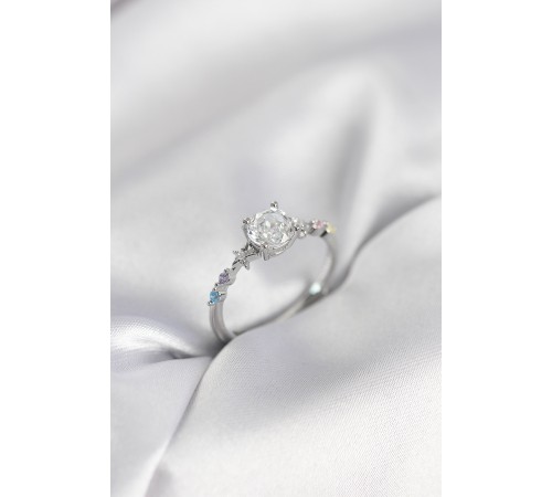 Tek Taş Model Zirkon Taşlı Gümüş Renk Kadın Yüzük - TJ-BYK3994