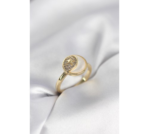 Ay Yıldız Model Gold Renk Zirkon Taşlı Kadın Yüzük - TJ-BYK3995