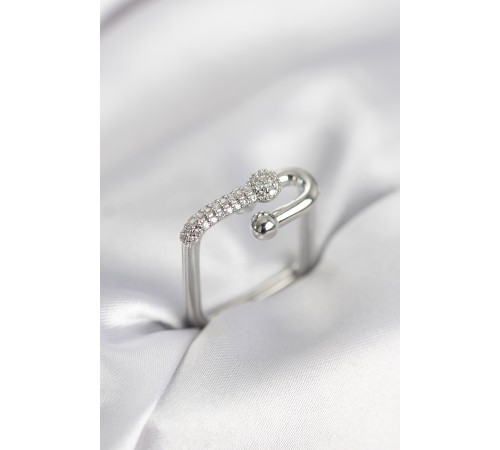 Gümüş Renk Zirkon Taşlı Tifani Model Kare Kadın Yüzük - TJ-BYK4002