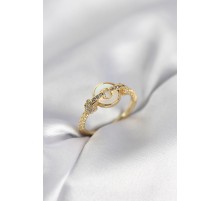Gold Renk Daire Form Sedef ve Zirkon Taşlı Kadın Yüzük - TJ-BYK4003
