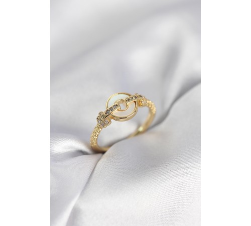 Gold Renk Daire Form Sedef ve Zirkon Taşlı Kadın Yüzük - TJ-BYK4003