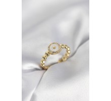 Gold Renk Sedefli Yıldız Model Zirkon Taşlı Kadın Yüzük - TJ-BYK4007