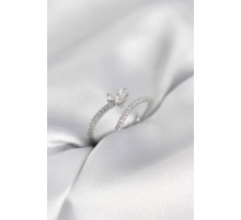 Gümüş Renk Zirkon Taşlı Kuyruklu Kalp Model Kadın Yüzük - TJ-BYK4014