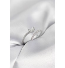 Gümüş Renk Zirkon Taşlı Kuyruklu Kalp Model Kadın Yüzük - TJ-BYK4014