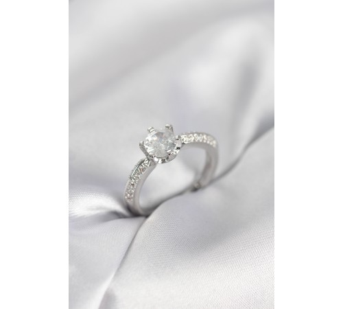 Tek Taş Model Zirkon Taşlı Gümüş Renk Kadın Yüzük - TJ-BYK4017