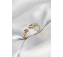 Gold Renk Mor Damla Zirkon Taşlı Kadın Yüzük - TJ-BYK4018