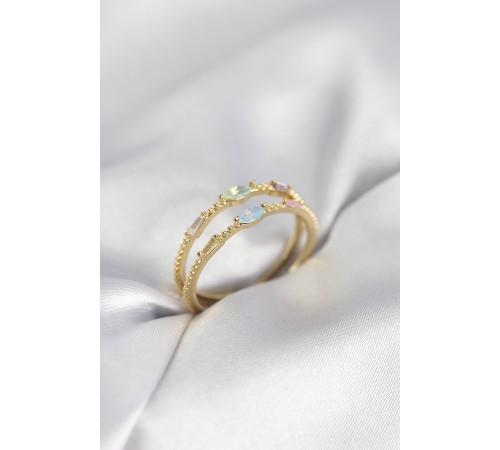 Gold Renk Karışık Renk Zirkon Taşlı Kadın Yüzük - TJ-BYK4020