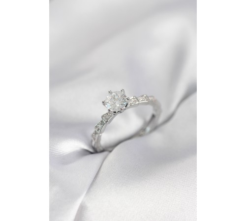 Gümüş Renk Zirkon Taşlı Tek Taş Model Kadın Yüzük - TJ-BYK4025