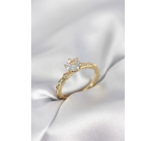 Gold Renk Zirkon Taşlı Tek Taş Model Kadın Yüzük - TJ-BYK4026