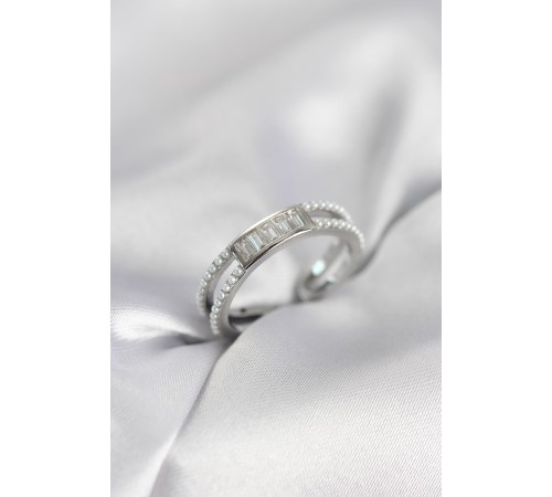 Baget Zirkon Taşlı Gümüş Renk İncili Kadın Yüzük - TJ-BYK4031