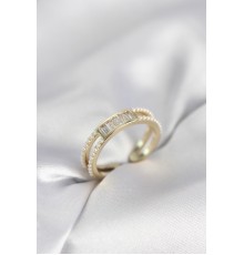 Baget Zirkon Taşlı Gold Renk İncili Kadın Yüzük - TJ-BYK4032