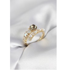 Gold Renk Pirinç Zirkon Taşlı İncili Kadın Yüzük - TJ-BYK4036