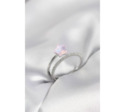 Gümüş Renk Zirkon Taşlı Pembe Halley Model Kadın Yüzük - TJ-BYK4039