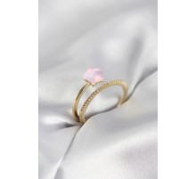 Gold Renk Zirkon Taşlı Pembe Halley Model Kadın Yüzük - TJ-BYK4040