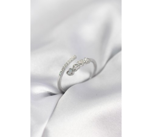 Gümüş Renk Zirkon Taşlı Minimal Kalp Model Kadın Yüzük - TJ-BYK4041