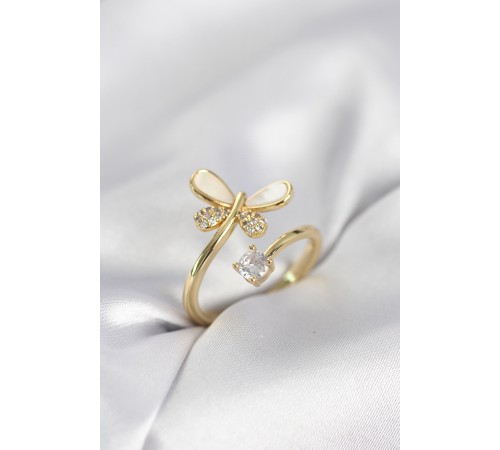 Gold Renk Yusufçuk Model Zirkon Taşlı Kadın Yüzük - TJ-BYK4044