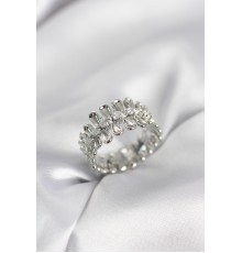 Gümüş Renk Zirkon Taşlı Sıralı Damla Model Kadın Yüzük - TJ-BYK4045