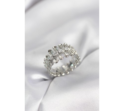 Gümüş Renk Zirkon Taşlı Sıralı Damla Model Kadın Yüzük - TJ-BYK4045