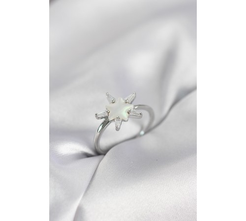 Gümüş Renk Yıldız Model Sedefli Zirkon Taşlı Kadın Yüzük - TJ-BYK4051