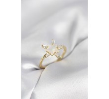 Gold Renk Yıldız Model Sedefli Zirkon Taşlı Kadın Yüzük - TJ-BYK4052