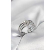 Gümüş Renk Zirkon Taşlı Yonca Model Kadın Yüzük - TJ-BYK4053