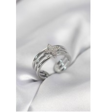 Gümüş Renk Zirkon Taşlı Yonca Model Kadın Yüzük - TJ-BYK4053