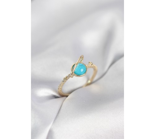 Gold Renk Zirkon Taşlı Satürn Model Kadın Yüzük - TJ-BYK4056