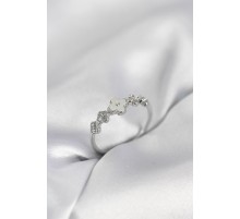 Gümüş Renk Minimal Yonca ve Zirkon Taşlı Kadın Yüzük - TJ-BYK4057