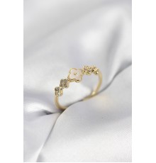 Gold Renk Minimal Yonca ve Zirkon Taşlı Kadın Yüzük - TJ-BYK4058