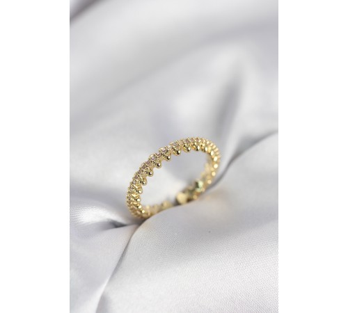 Gold Renk Sıralı Zirkon Taşlı Model Kadın Yüzük - TJ-BYK4060