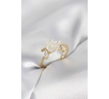 Gold Renk Gül Model Zirkon Taşlı Kadın Yüzük - TJ-BYK4064