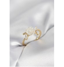 Gold Renk Gül Model Zirkon Taşlı Kadın Yüzük - TJ-BYK4064